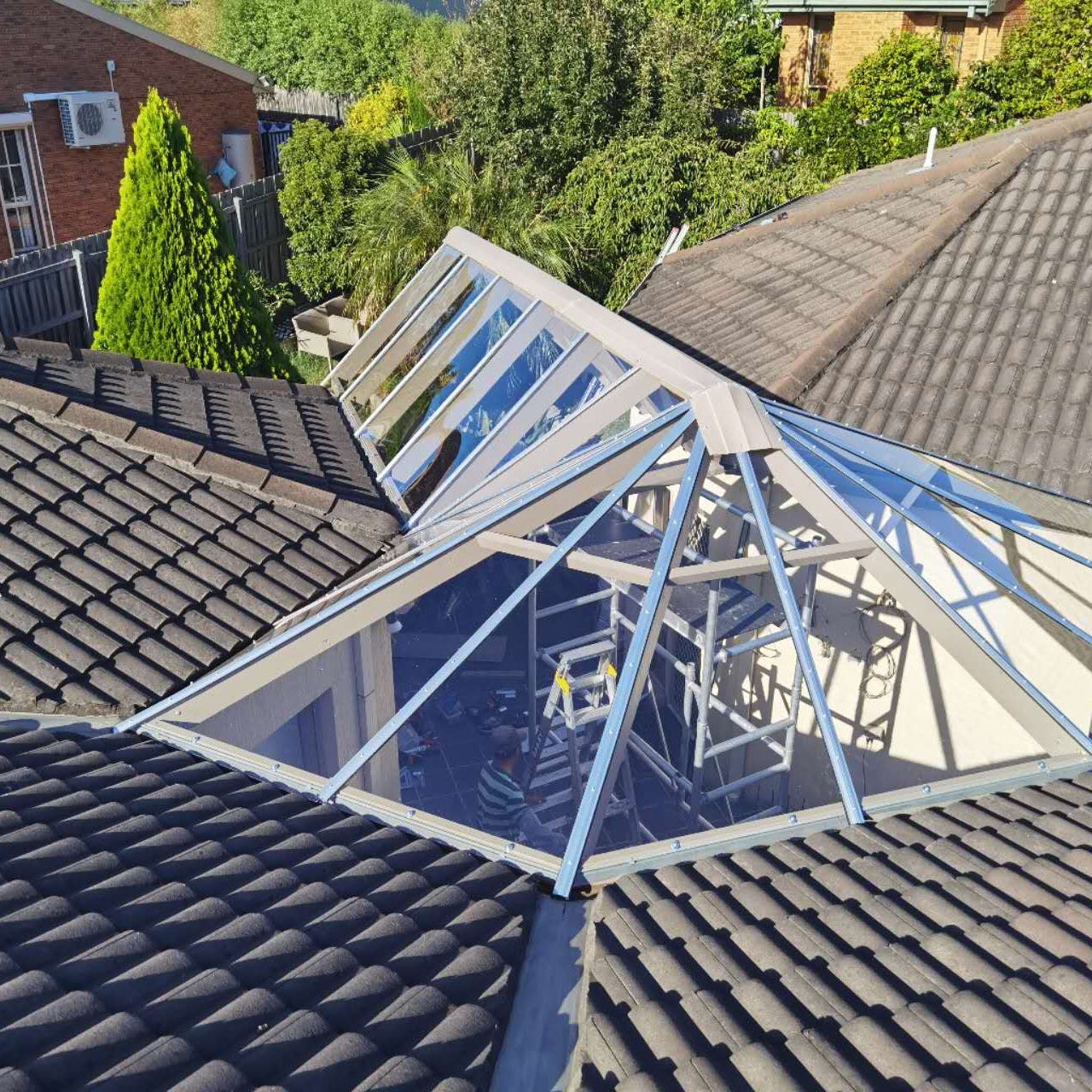 A glass skylight with a timber  frame 